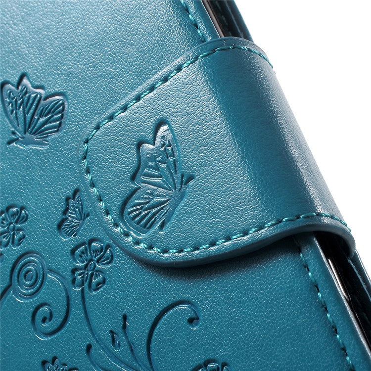 Imprinted Butterfly Flora Wallet Leather Stand Case for Sony Xperia X Compact - Blue