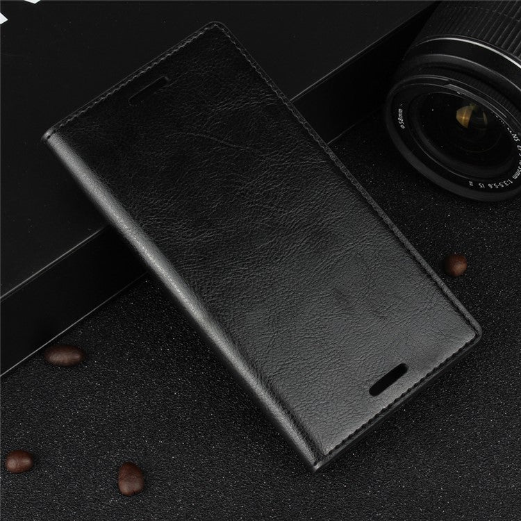 Crazy Horse Genuine Leather Wallet Case Cover for Sony Xperia XZs / XZ - Black