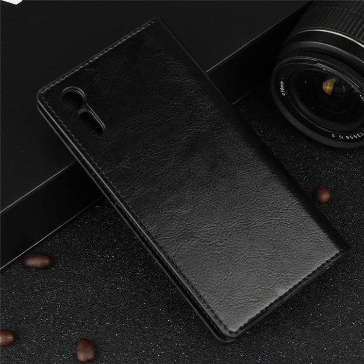 Crazy Horse Genuine Leather Wallet Case Cover for Sony Xperia XZs / XZ - Black