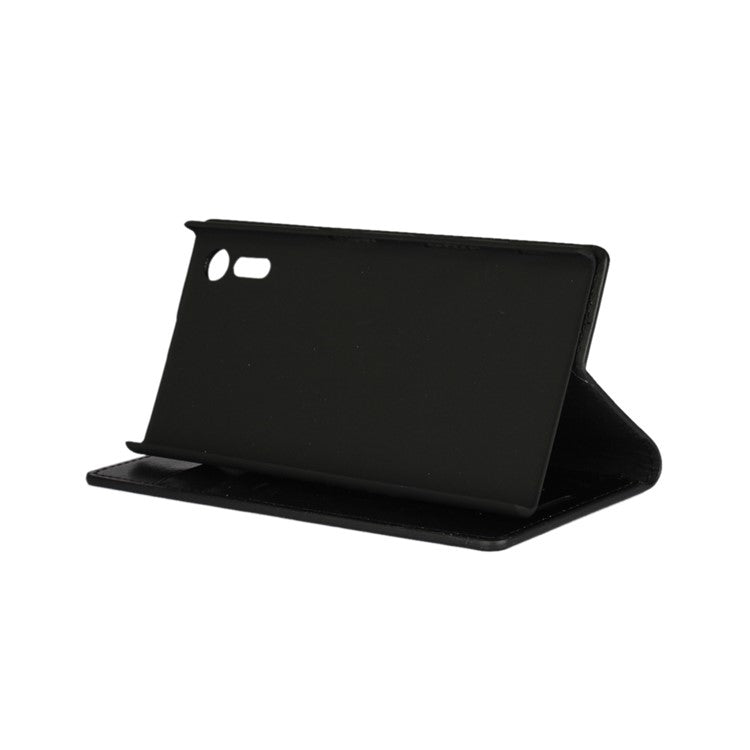 Crazy Horse Genuine Leather Wallet Case Cover for Sony Xperia XZs / XZ - Black