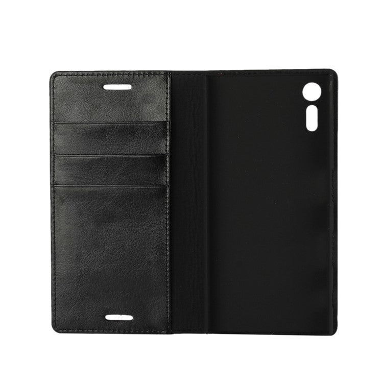 Crazy Horse Genuine Leather Wallet Case Cover for Sony Xperia XZs / XZ - Black