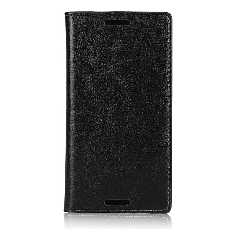 For Sony Xperia X Compact Crazy Horse Genuine Leather Wallet Case Shell - Black