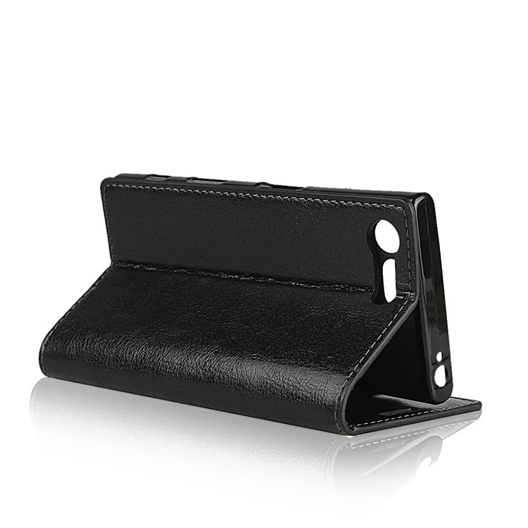 For Sony Xperia X Compact Crazy Horse Genuine Leather Wallet Case Shell - Black