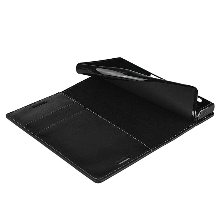 For Sony Xperia X Compact Crazy Horse Genuine Leather Wallet Case Shell - Black