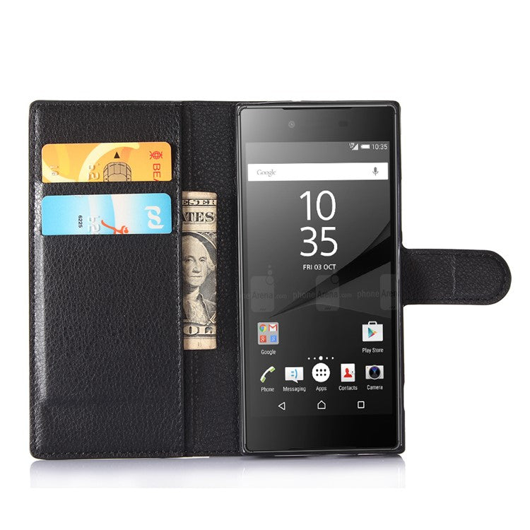 Litchi Grain Wallet Stand Leather Mobile Case for Sony Xperia XA1 - Black