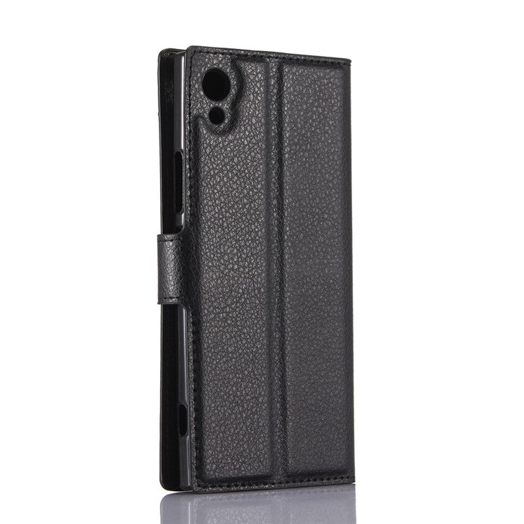Litchi Grain Wallet Stand Leather Mobile Case for Sony Xperia XA1 - Black