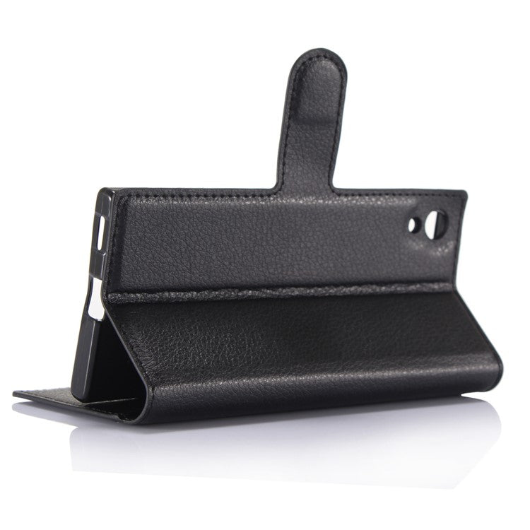 Litchi Grain Wallet Stand Leather Mobile Case for Sony Xperia XA1 - Black