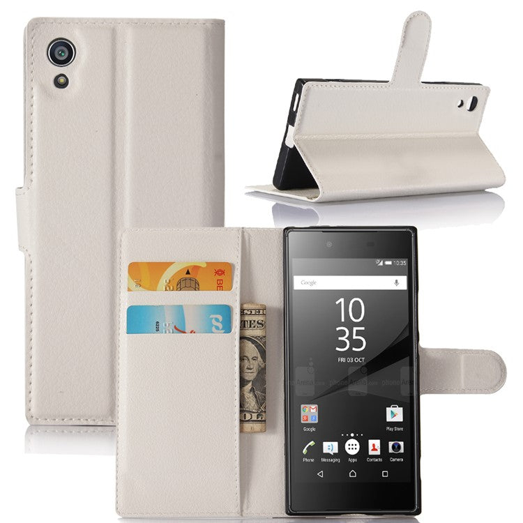 Litchi Grain Wallet Leather Cell Phone Cover for Sony Xperia XA1 - White