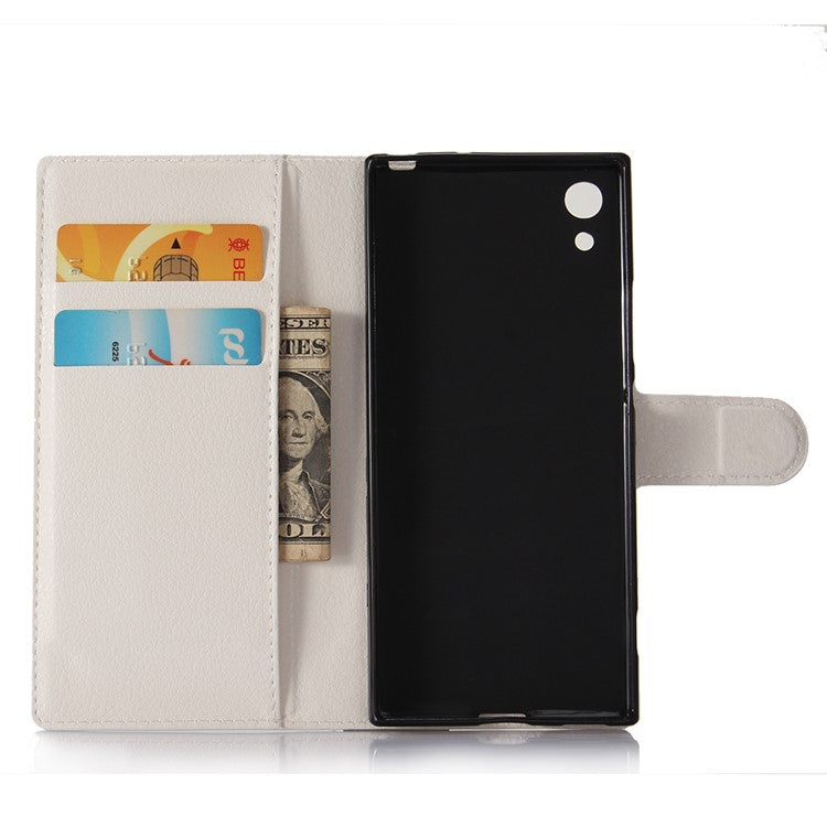 Litchi Grain Wallet Leather Cell Phone Cover for Sony Xperia XA1 - White