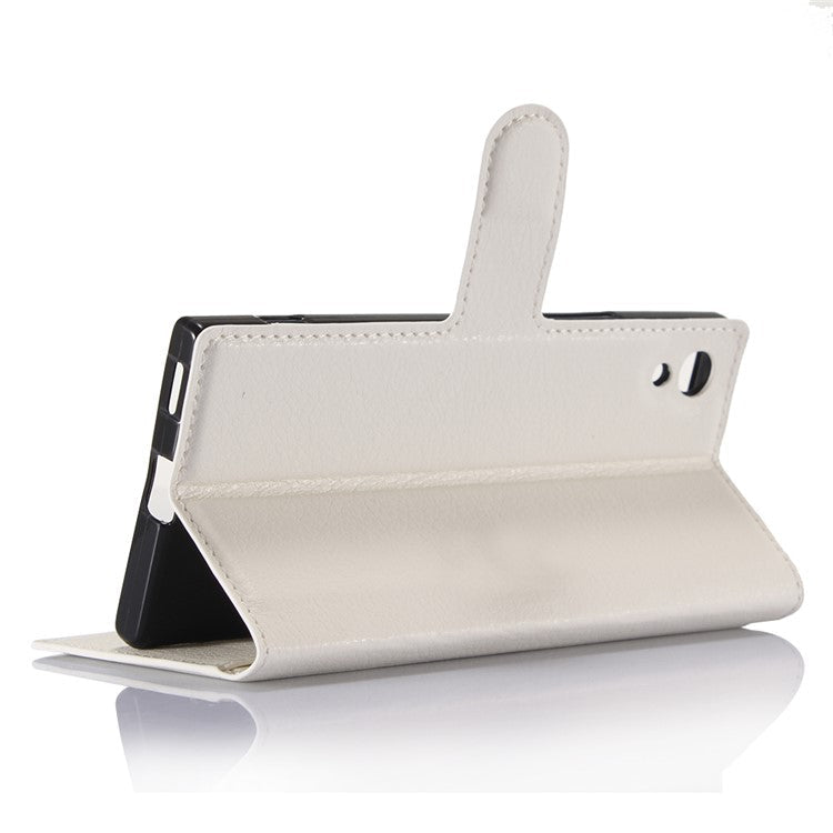 Litchi Grain Wallet Leather Cell Phone Cover for Sony Xperia XA1 - White