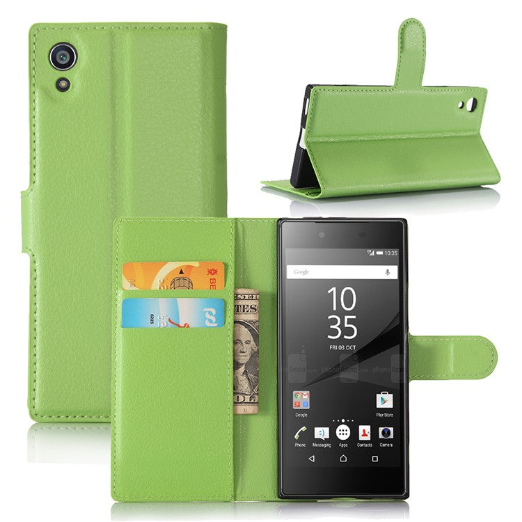 Litchi Grain Leather Magnetic Flip Wallet Case for Sony Xperia XA1 - Green