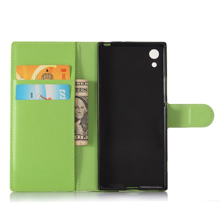 Litchi Grain Leather Magnetic Flip Wallet Case for Sony Xperia XA1 - Green