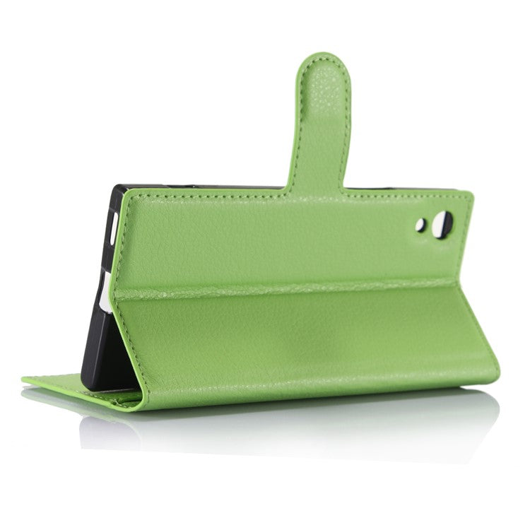 Litchi Grain Leather Magnetic Flip Wallet Case for Sony Xperia XA1 - Green