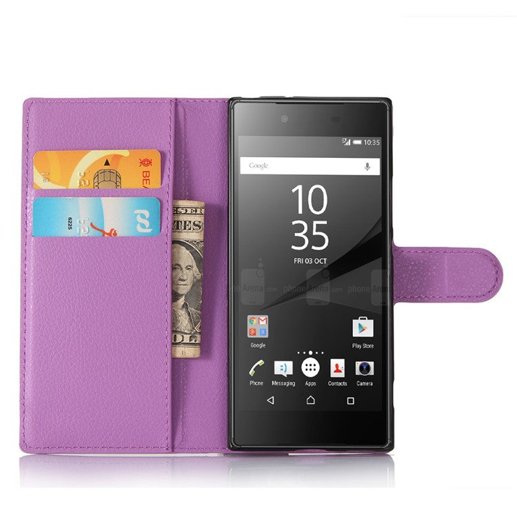 Litchi Grain Wallet Leather Phone Cover Accessory for Sony Xperia XA1 - Purple