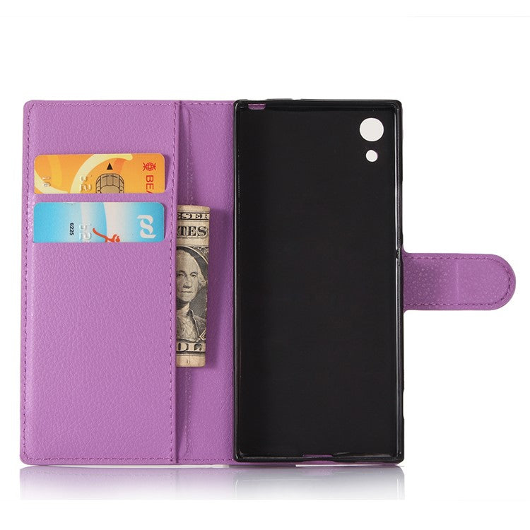 Litchi Grain Wallet Leather Phone Cover Accessory for Sony Xperia XA1 - Purple