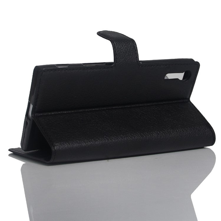 Litchi Grain Wallet Stand Leather Phone Case for Sony Xperia XZs / XZ - Black