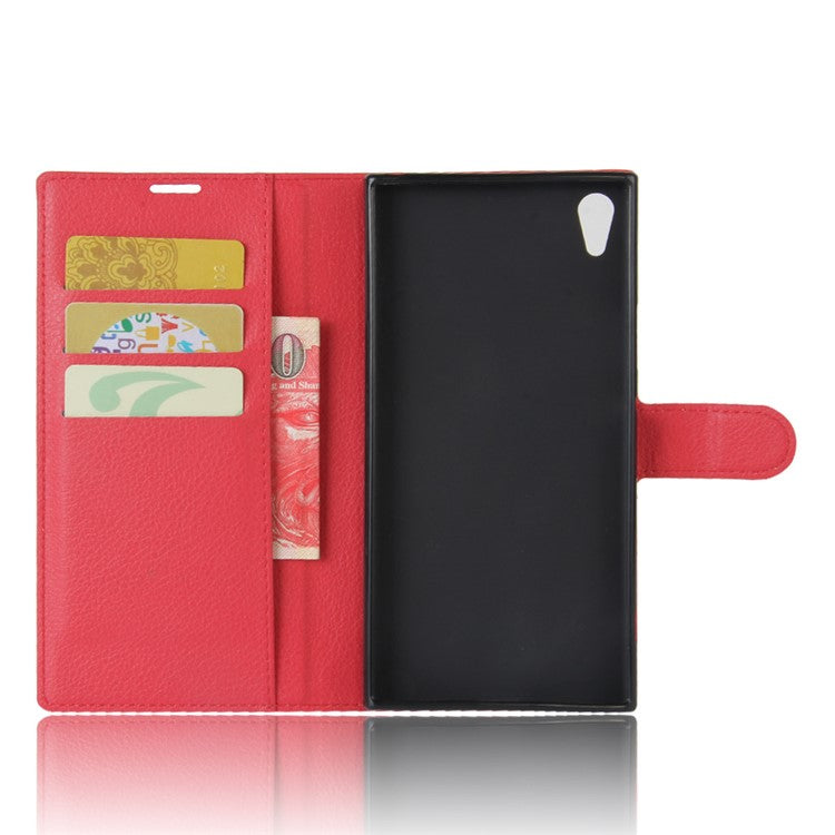 Litchi Skin Leather Card Holder Case for Sony Xperia XA1 Ultra - Red