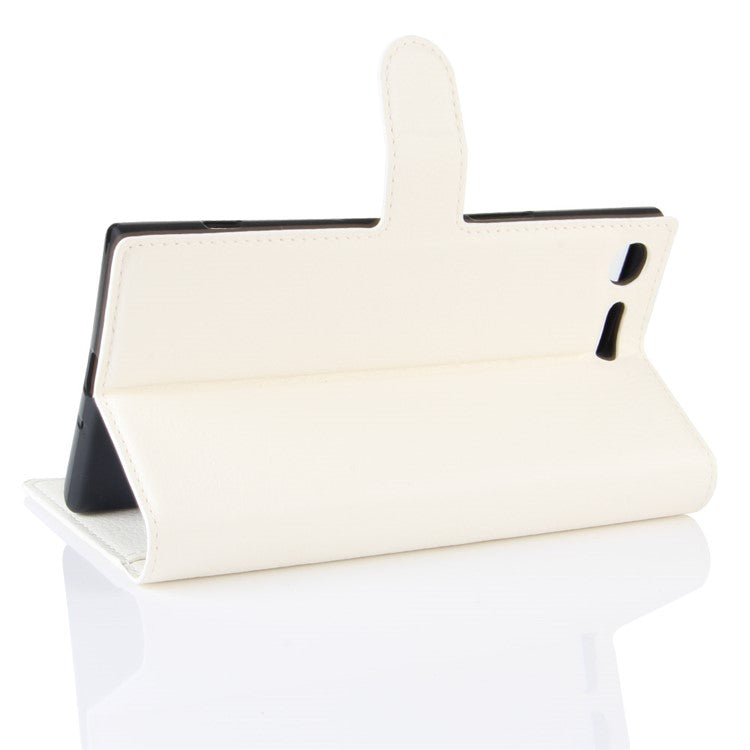 Litchi Skin Leather Stand Cover with Card Slots for Sony Xperia XZ Premium Wallet Design Phone Case - White