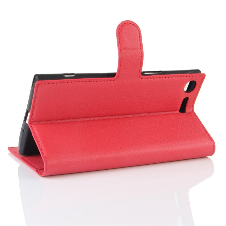 Litchi Skin Leather Stand Cover with Card Slots for Sony Xperia XZ Premium Wallet Design Phone Case - Red