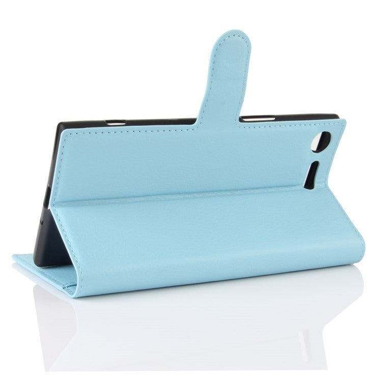 Litchi Skin Leather Stand Cover with Card Slots for Sony Xperia XZ Premium Wallet Design Phone Case - Baby Blue