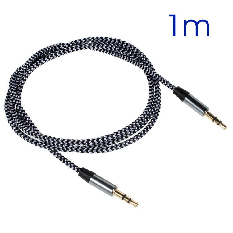 Nylon Woven 3.5mm Male to Male Stereo Audio AUX Cable Connection Cord - Black