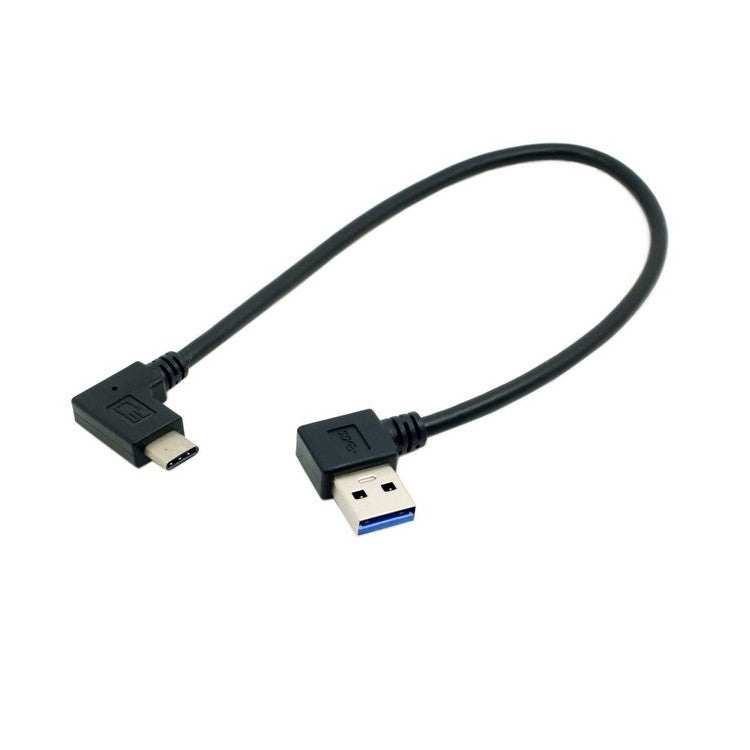 USB Type C Male Connector to 90 Degree Left Angled USB 3.0 Male Data Cable