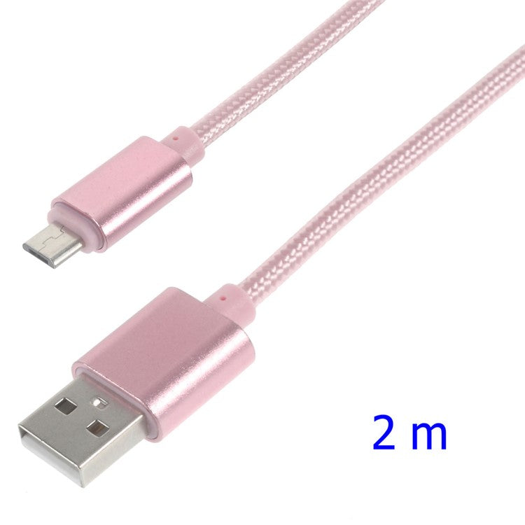 2m Woven Micro USB Data Sync Charge Cable for Samsung LG HTC Huawei etc - Pink