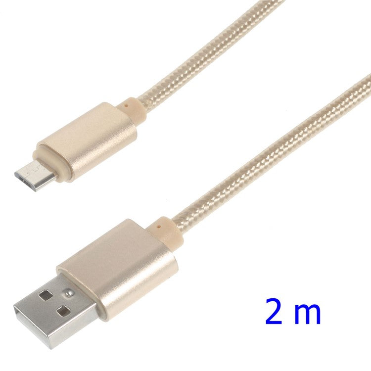 2m Woven Micro USB Data Sync Charge Cable for Samsung LG HTC Huawei etc - Gold Color