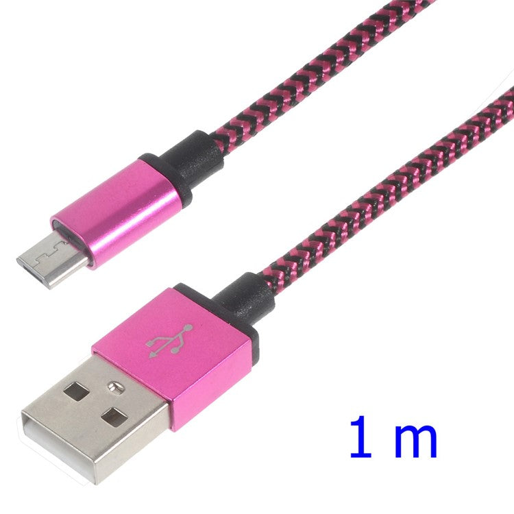 1M Woven Micro USB Data Sync Charge Cable for Samsung HTC LG Sony - Rose