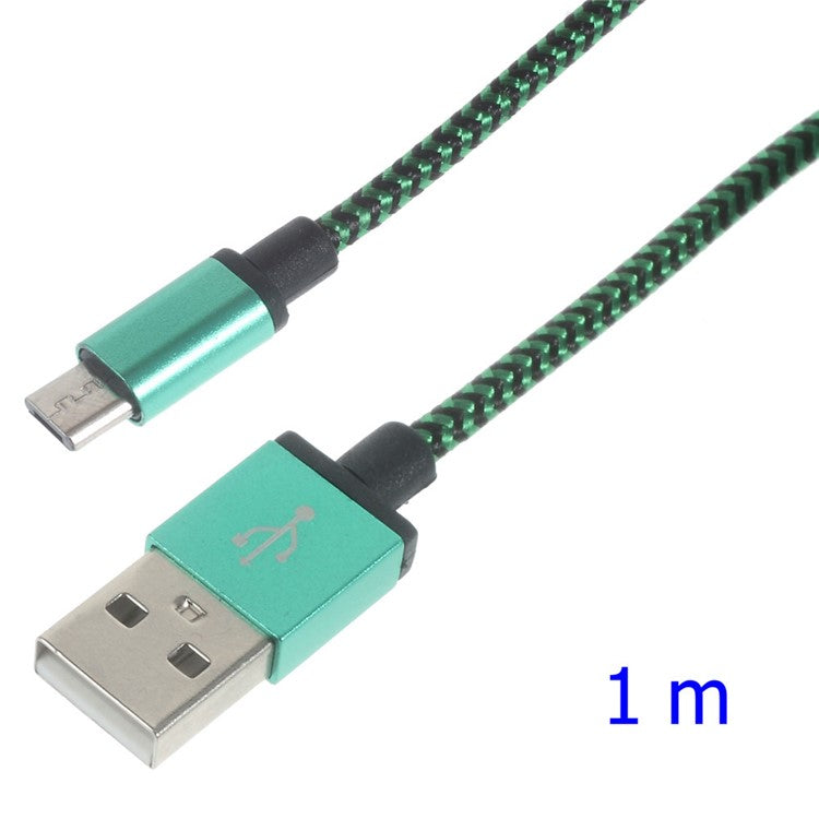1M Woven Micro USB Data Sync Charge Cable for Samsung HTC LG Sony - Green