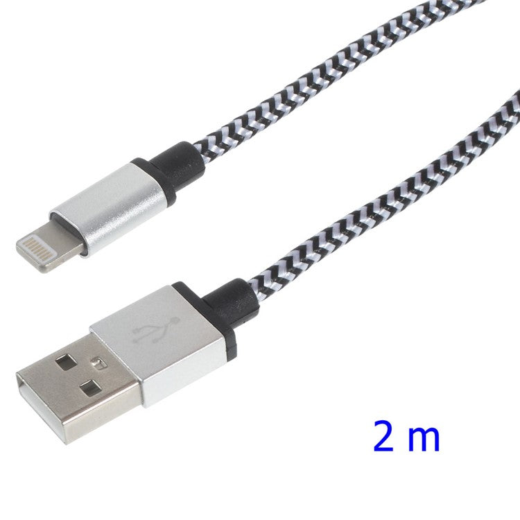 2M Lightning to USB Charge Data Cable Contrast Color Woven for iPhone iPad iPod - Silver Color
