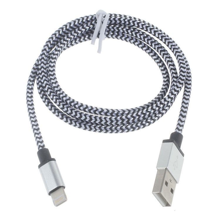 2M Lightning to USB Charge Data Cable Contrast Color Woven for iPhone iPad iPod - Silver Color