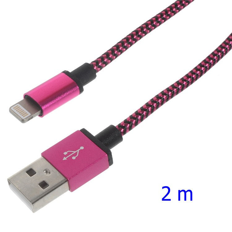 2M Contrast Color Woven Lightning to USB Charging Data Cable for iPhone iPad iPod - Rose