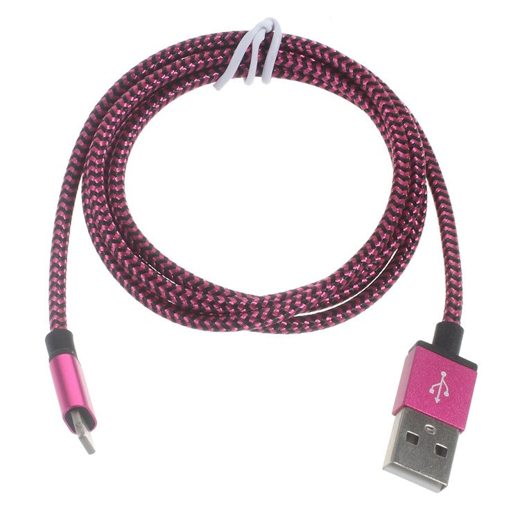 2M Contrast Color Woven Lightning to USB Charging Data Cable for iPhone iPad iPod - Rose