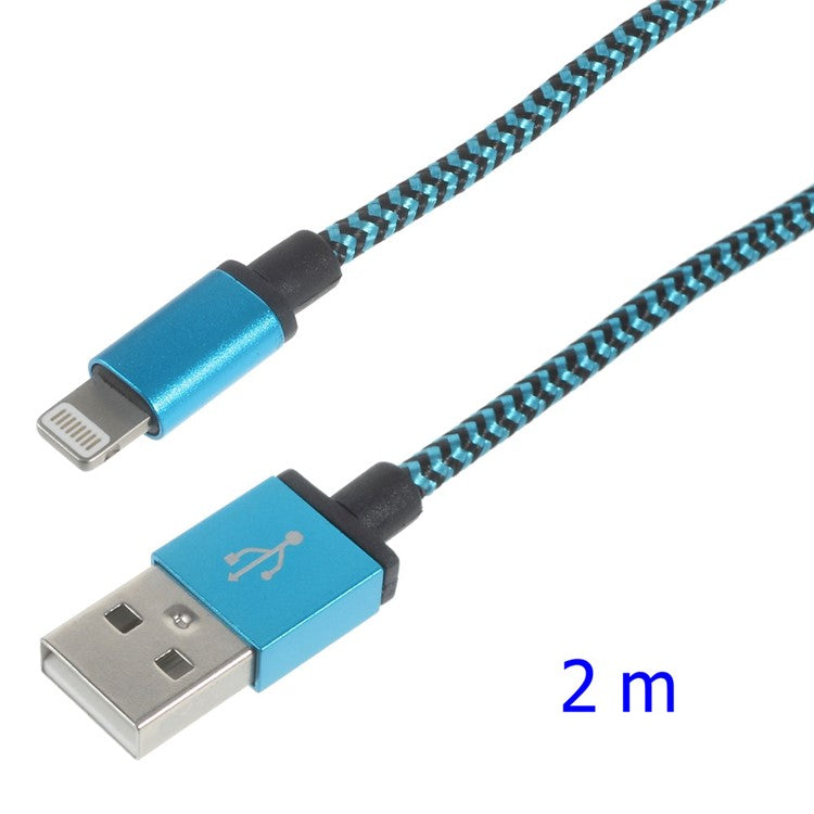 2M Lightning 8Pin to USB Charging Data Cable Contrast Color Woven for iPhone iPad iPod - Blue