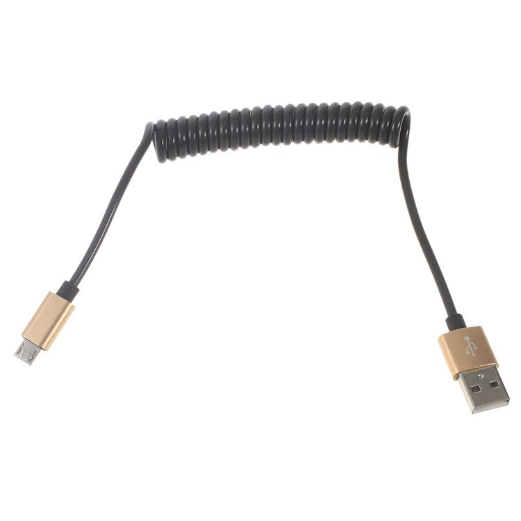 Retractable Micro USB Data Sync Charge Spring Cable for Samsung HTC LG - Gold Color