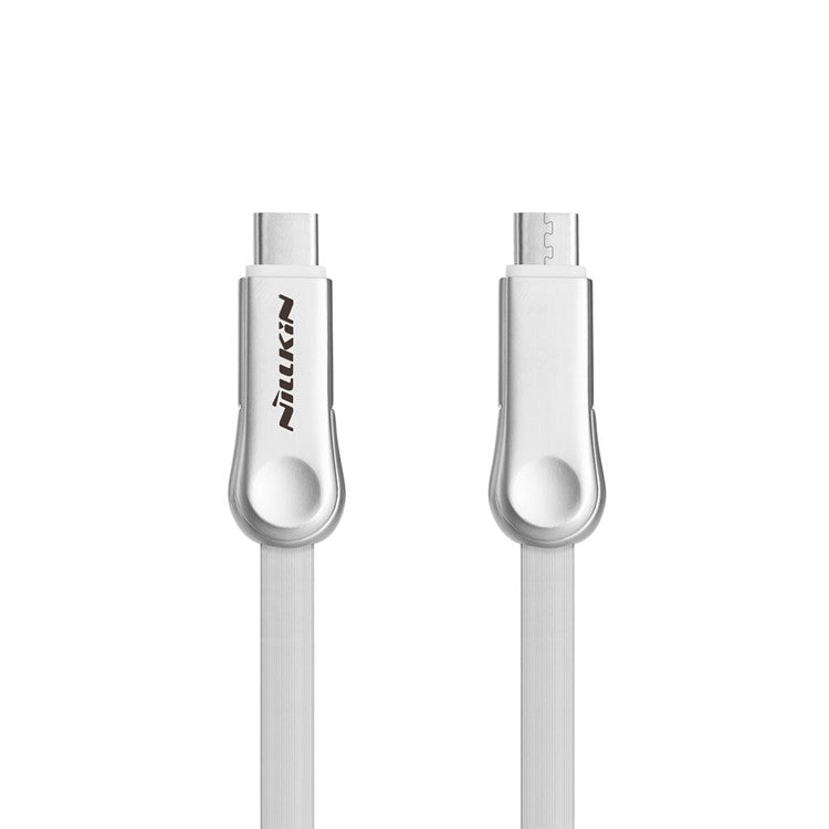 NILLKIN Plus III 2-in-1 Micro to Type-C Charger Data Sync Flat Cable for Huawei P9/Samsung Galaxy S7 - White