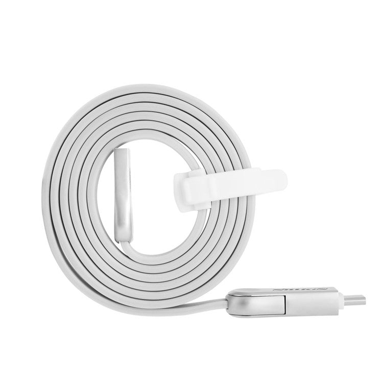 NILLKIN Plus III 2-in-1 Micro to Type-C Charger Data Sync Flat Cable for Huawei P9/Samsung Galaxy S7 - White