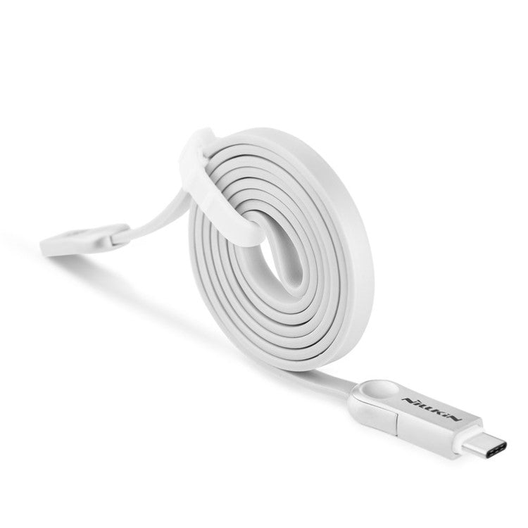 NILLKIN Plus III 2-in-1 Micro to Type-C Charger Data Sync Flat Cable for Huawei P9/Samsung Galaxy S7 - White