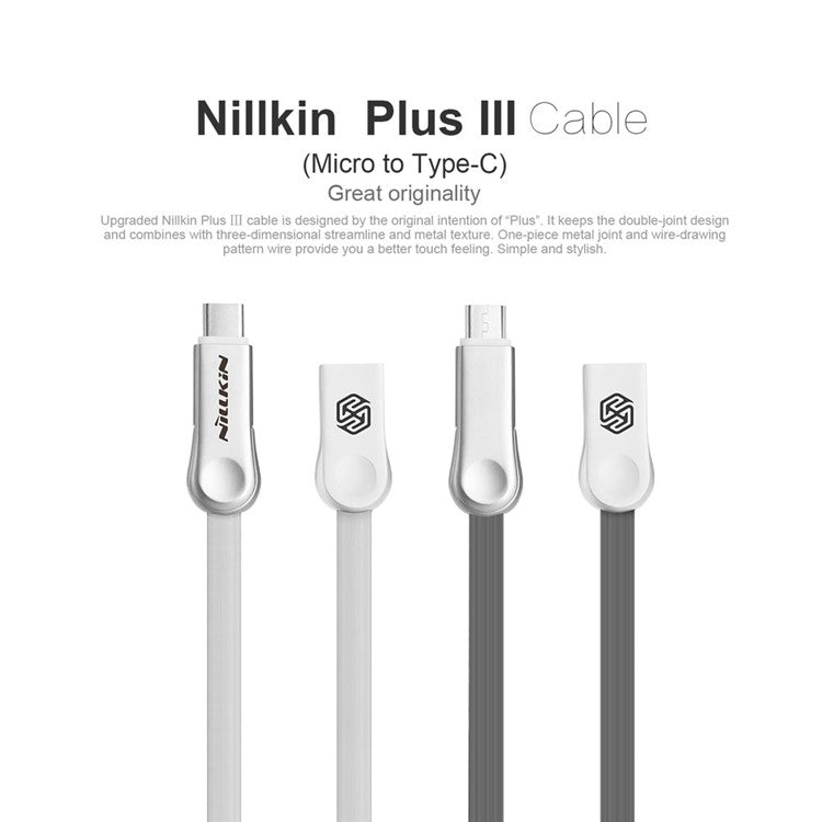 NILLKIN Plus III 2-in-1 Micro to Type-C Charger Data Sync Flat Cable for Huawei P9/Samsung Galaxy S7 - White