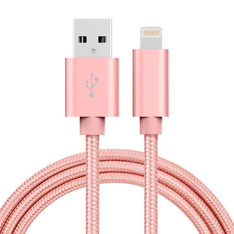 1m Metal Lightning 8Pin Data Charging USB Woven Cable for iPhone 7 Plus/7 Etc - Rose Gold Color