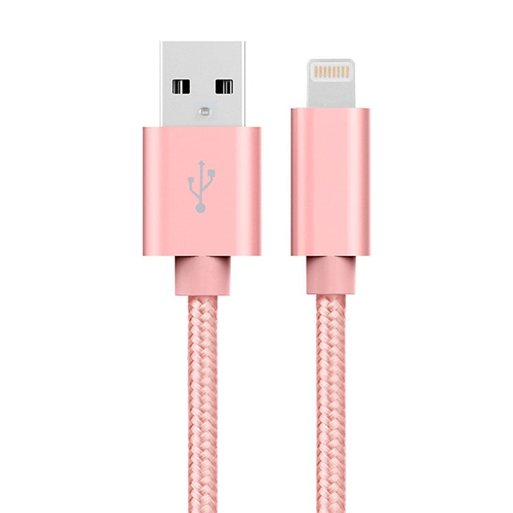 1m Metal Lightning 8Pin Data Charging USB Woven Cable for iPhone 7 Plus/7 Etc - Rose Gold Color