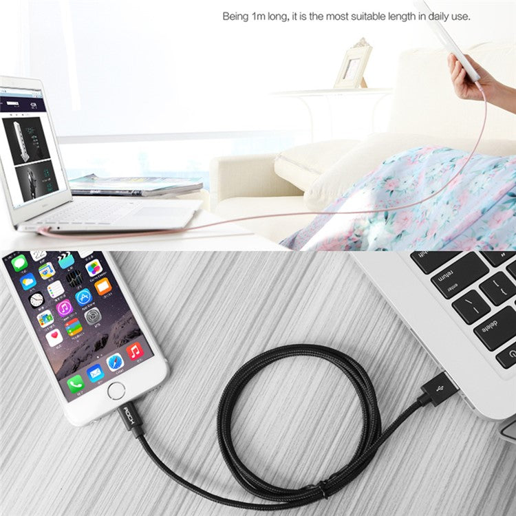 1m Metal Lightning 8Pin Data Charging USB Woven Cable for iPhone 7 Plus/7 Etc - Rose Gold Color