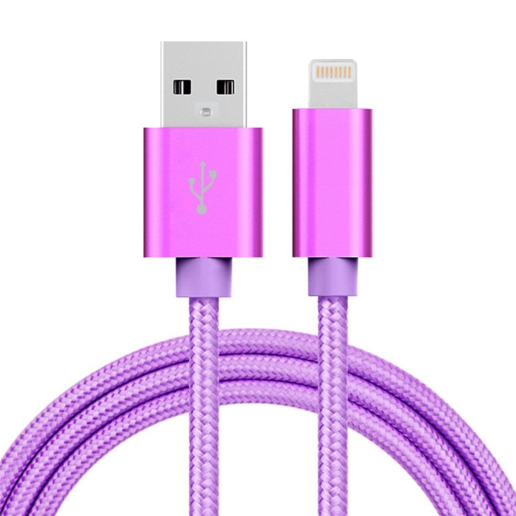 Lightning 8Pin USB Data Charge Woven Cable 1m 2A Cord for iPhone 7 Plus/7 Etc - Purple