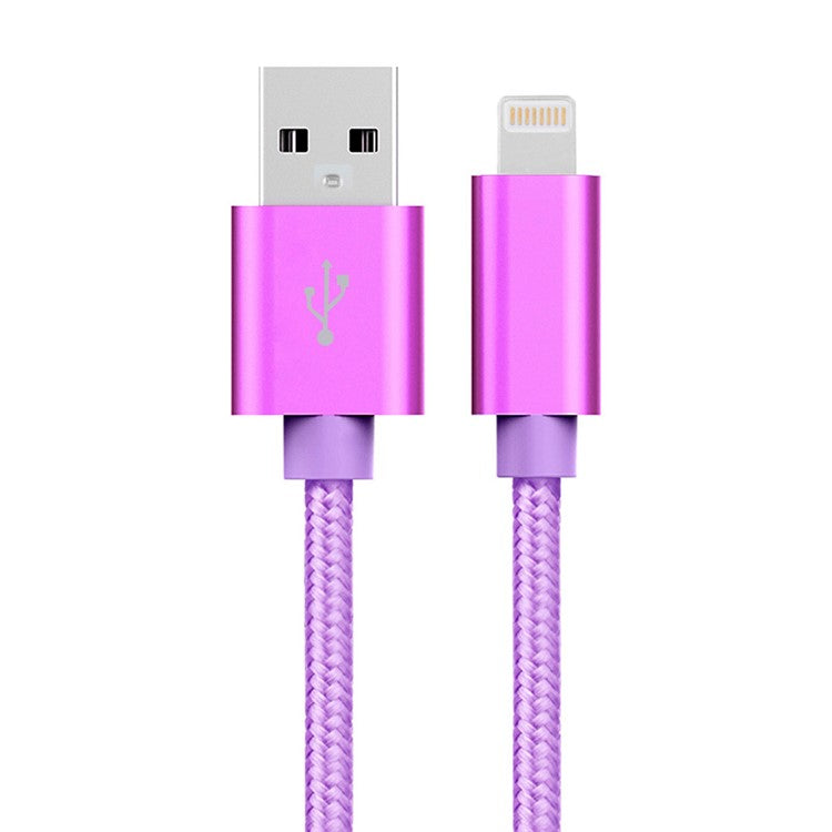 Lightning 8Pin USB Data Charge Woven Cable 1m 2A Cord for iPhone 7 Plus/7 Etc - Purple