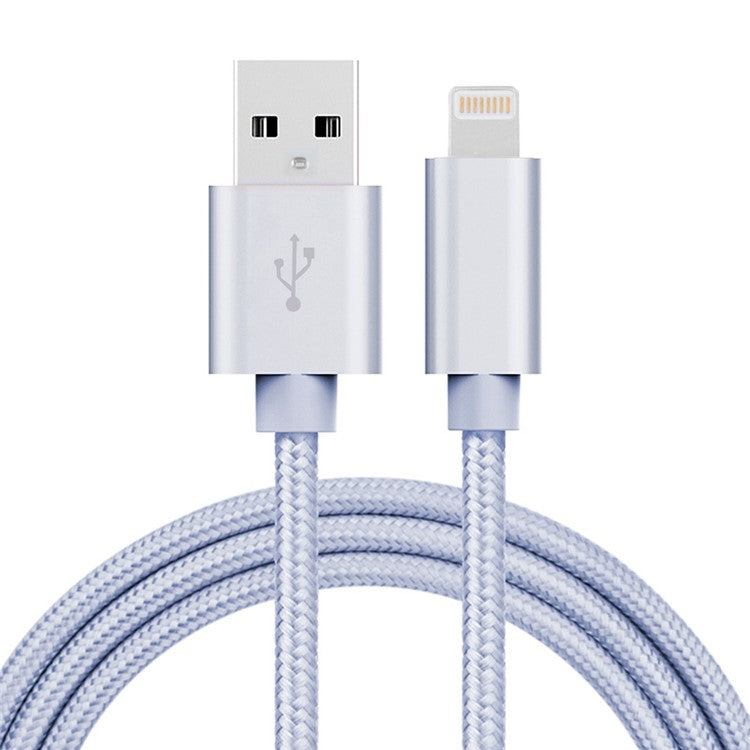 Lightning 8Pin to USB 2A 1m Data Charging Woven Cable for iPhone 7 Plus/7 Etc - Silver Color