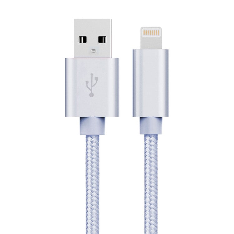 Lightning 8Pin to USB 2A 1m Data Charging Woven Cable for iPhone 7 Plus/7 Etc - Silver Color