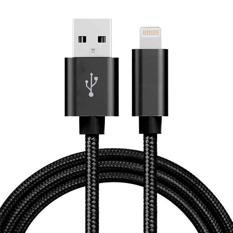 2A Metal Lightning 8Pin USB Data Charge 2m Woven Cable for iPhone 7 Plus/7 Etc - Black