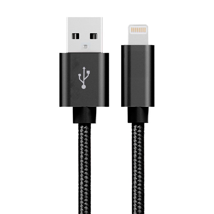2A Metal Lightning 8Pin USB Data Charge 2m Woven Cable for iPhone 7 Plus/7 Etc - Black