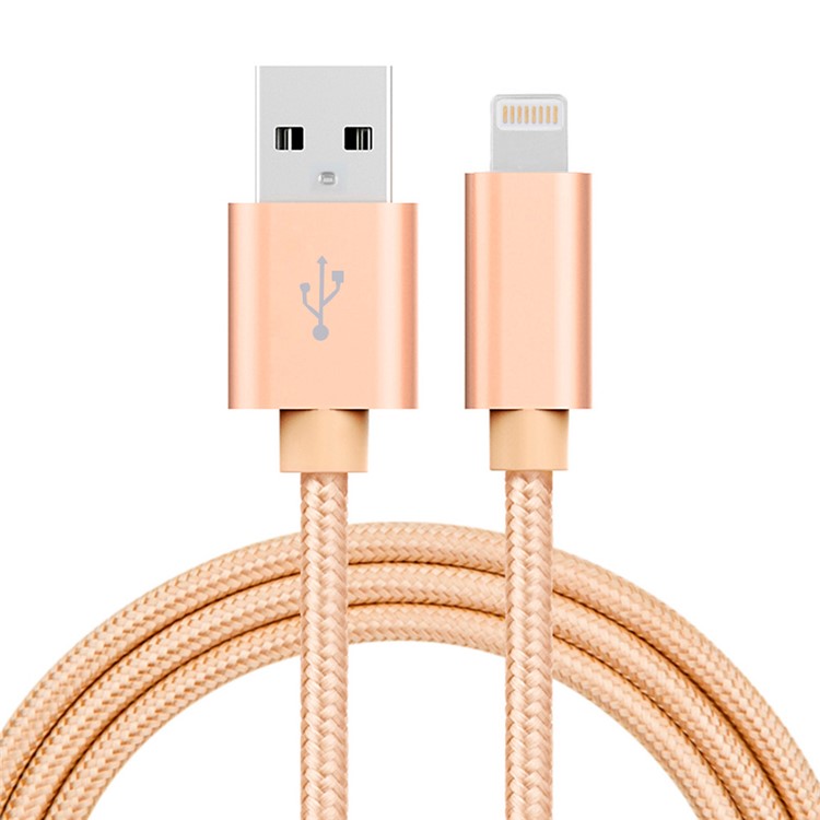2A 2m Lightning 8Pin to USB Charge Sync Woven Cable for iPhone 7 Plus/7 Etc - Gold Color